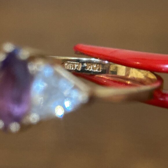 10K Gold Amethsyt/Trillion Cut Cz Ring - Picture 11 of 13